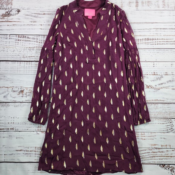 Lilly Pulitzer Dresses & Skirts - Lilly Pulitzer Shea Silk Dress 4 Cabernet Berry Metallic Gold Diamond Clip Shift